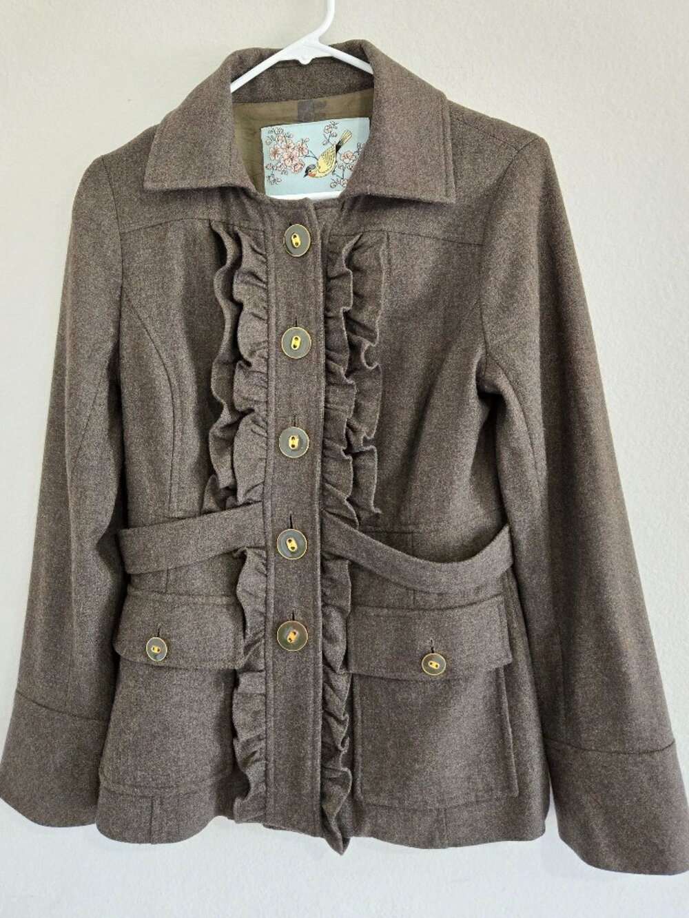 Anthropologie Tabitha Oxer Military Ruffle Wool Blend Jacket size 6